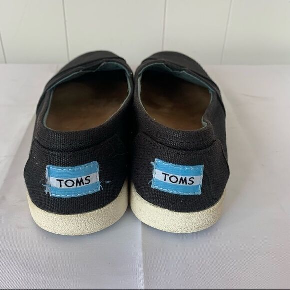 Black Slip On Sneakers Toms Avalon Shoes Low Canvas Loafers Sz 7 - Picture 5 of 10